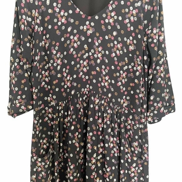 Garnet Hill Boho Dress Midi Flowy Black Multi Painterly Polka Dots Womens Size 6 - Picture 12 of 15